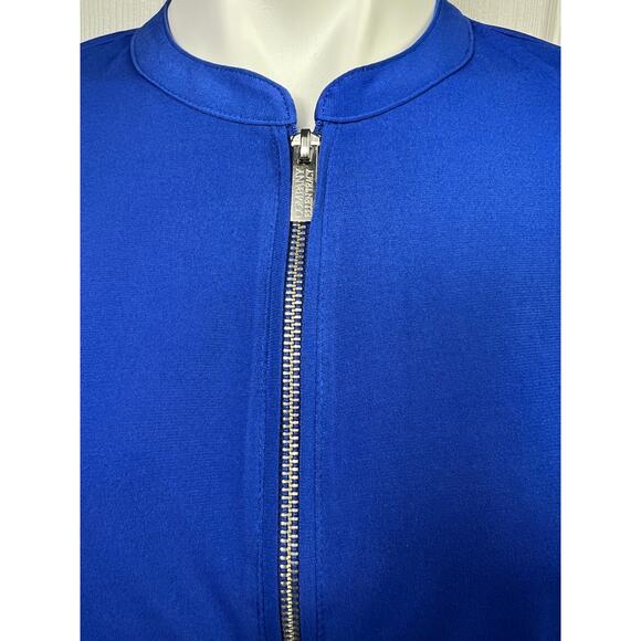 Ellen Tracy Women's Blouse Medium Persian Blue Zip Front Relaxed Fit Long Sleeve - Picture 2 of 10